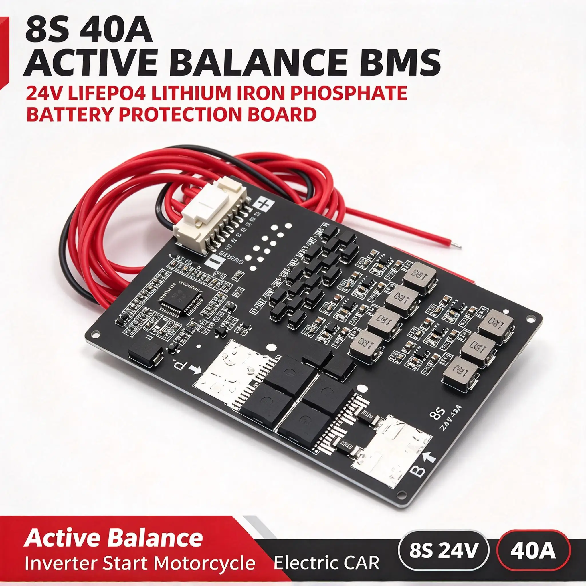 DYKB 8S 40A LiFePO4 BMS Battery Protection Board Active Balance 24V for Inverter Motorcycle Electric Car Solar Energy Storage