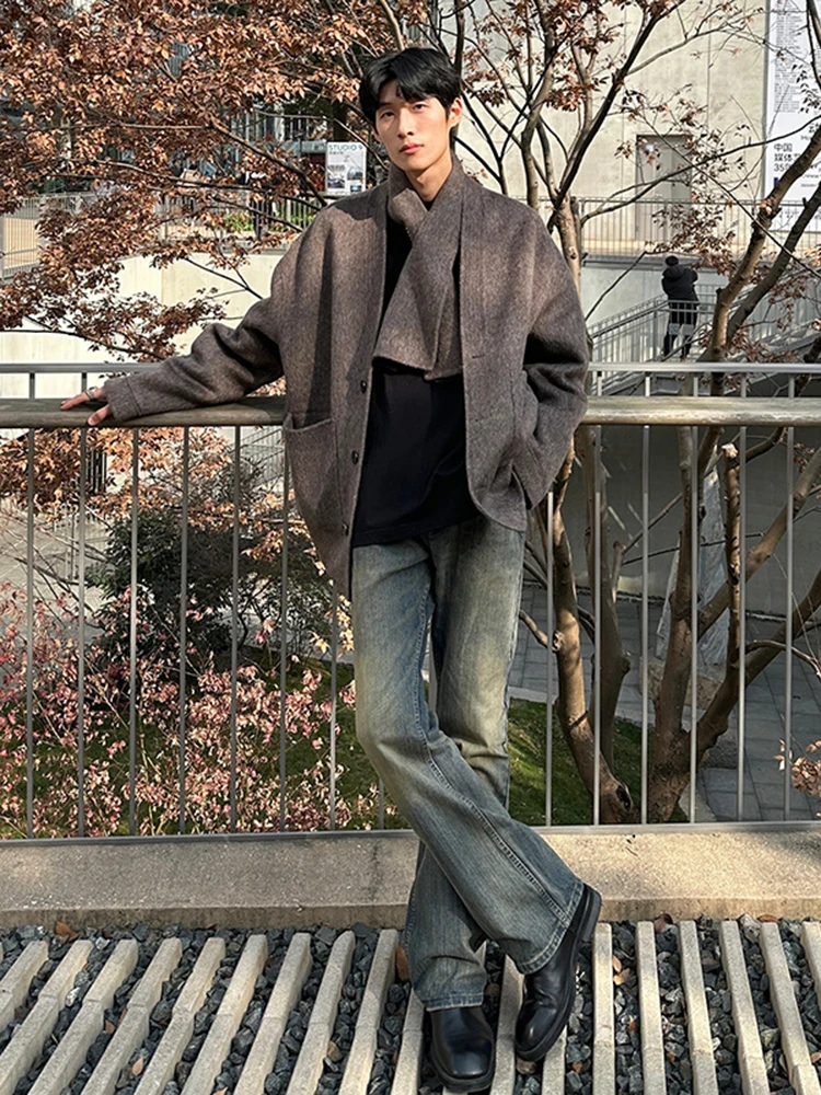 

Американские ретро-джинсы для мужчин: весенне-осенние свободные джинсы с микро-клешем, прямые, облегающие, визуально стройнящие