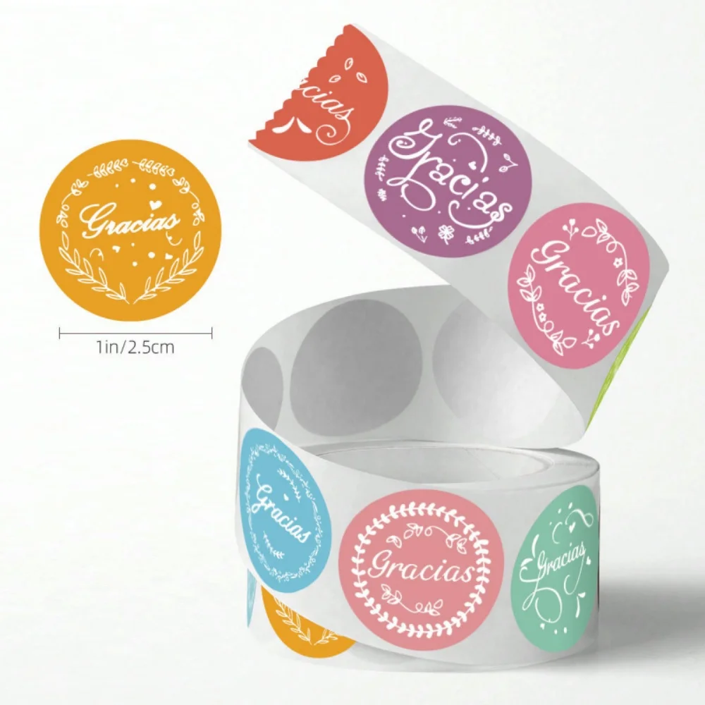 500pcs/Roll Macaron Color Spanish Thank You Stickers 9 Pattern Baking Packaging Graffiti Thank You Sticker DIY Gift Packaging