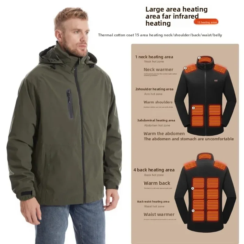 Beheizte Jacke Herren USB-Aufladung Wärmeisolierung Mantel Drei-in-Eins-Heizung Oberbekleidung Winter Kältebeständige Mütze integriert