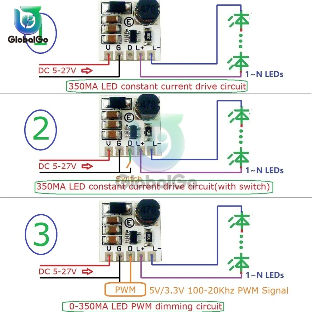 مصغرة DC 5-27V 350mA خطوة لأسفل HB قاد وحدة تحكم PWM قابل للتعديل وحدة تحكم Buck محول تيار ثابت