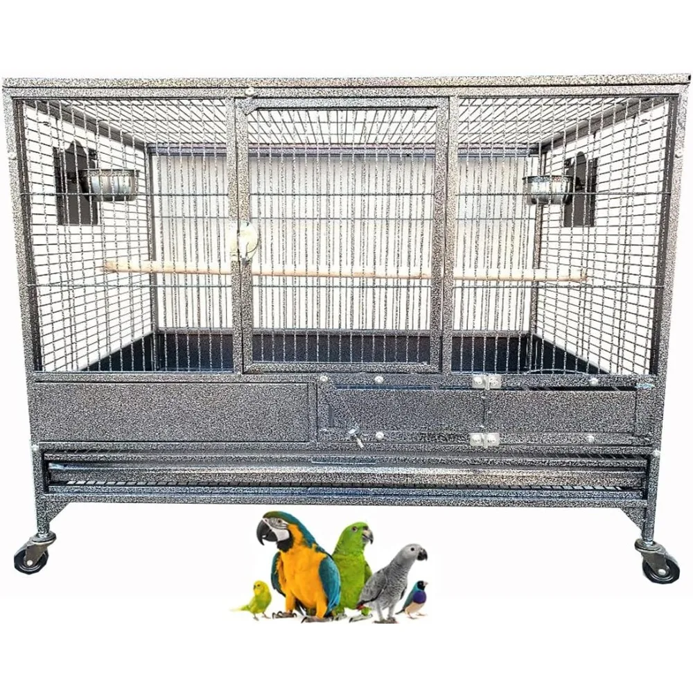 

Extra Large Stackers Heavy Duty Wrought Iron Breeder Parrot Aviary Bird Breeding Rolling Cage with Side Nest Doors