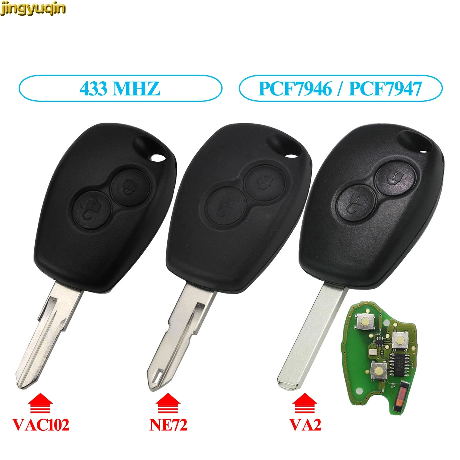 Jingyuqin uzaktan araba anahtarı 433MHZ PCF7946/7947/7952E çip Renault Duster Modus Clio 3 Twingo DACIA Logan sandero Kangoo 2BTNS