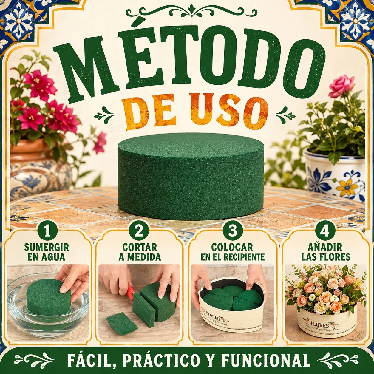Espuma Floral Redonda para Arreglos de Flores Frescas, Bloques de Barro Vegetal Absorbente de 7.3x3.4cm, Soporte Estable para Macetas y Decoración de Jardín, Pack de Varias Unidades