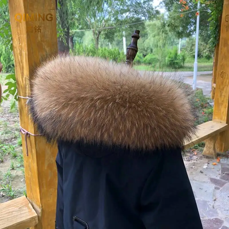 100% vera pelliccia collo donna pelliccia di procione sciarpa sciarpe calde pelliccia naturale Trim per cappuccio uomo cappotto parka giacche