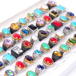 Wholesale Bulk 20pcs/lot Mens Women's Vintage Metal Glass Turquoise Stone Metal Jewelry Rings For Party Gift