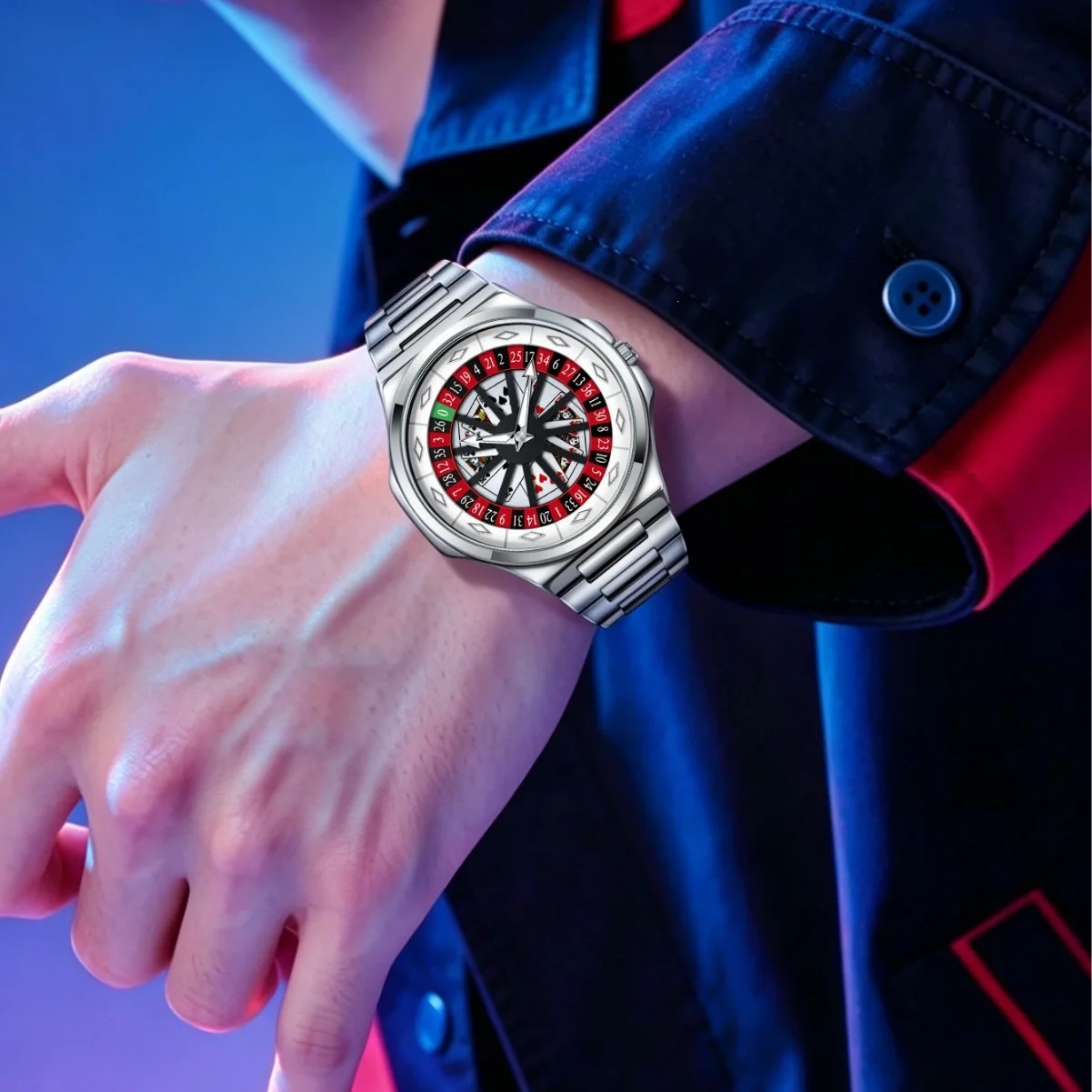 New Watch Wheel Watch Gambling Wheel Rotating Watch Steel Belt Waterproof Men's Fashion Quartz Clock Watches Gift