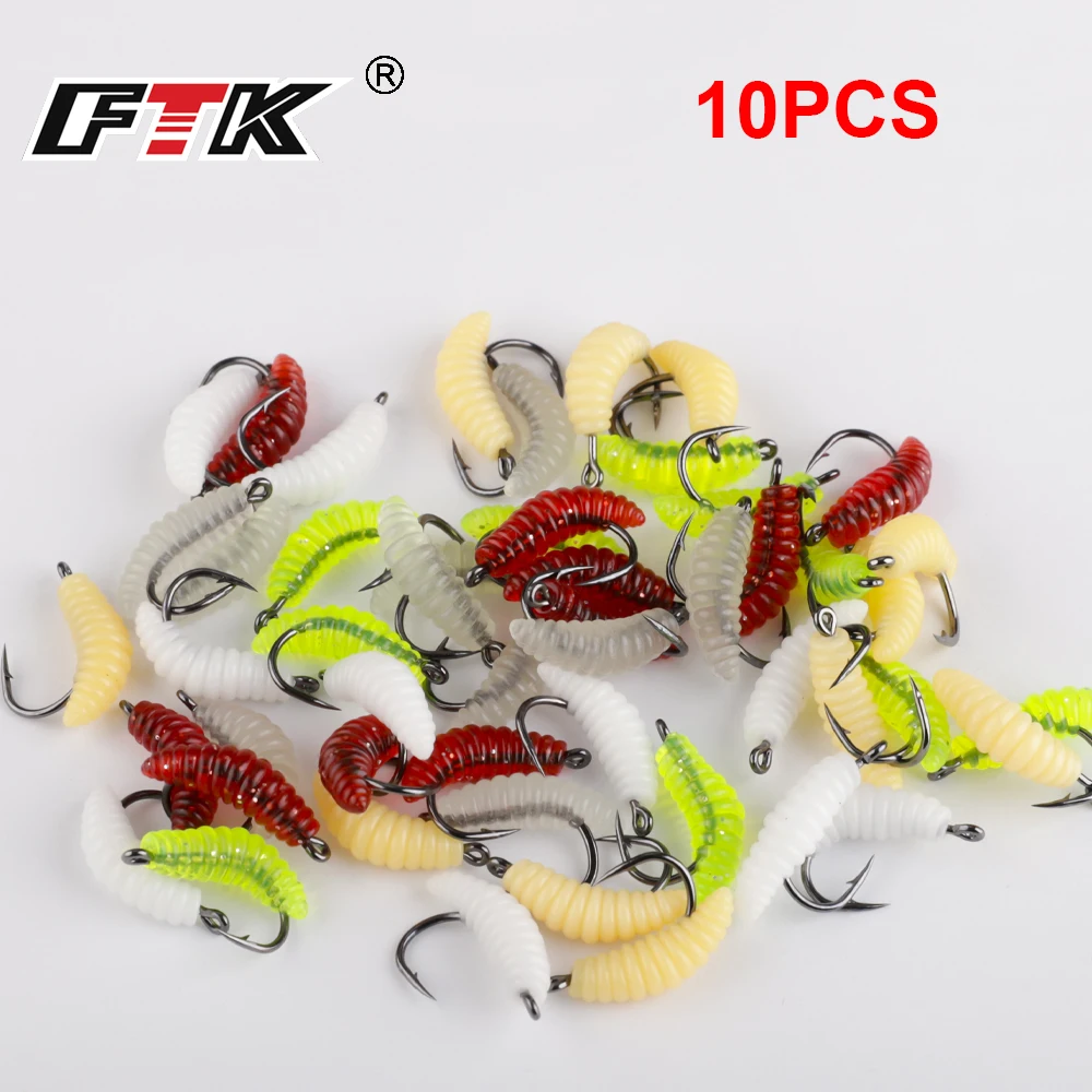 FTK Soft Maggot Baits with Hook Fake Bread Worms for Fishing