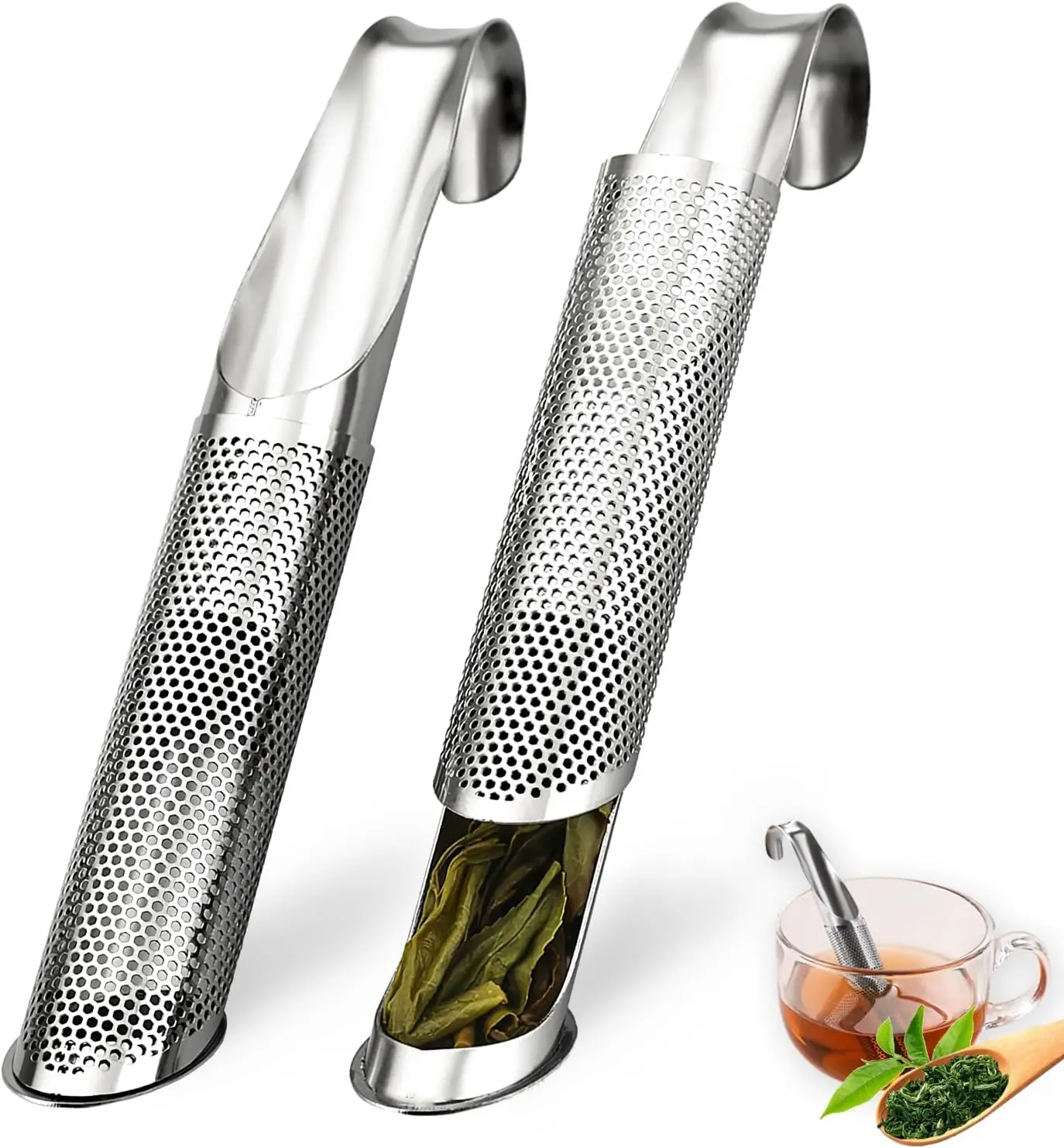 Extra Fine Mesh Tea Strainer for Loose Tea Stainless Steel Long Handle Tea Steeper Diffuser for Leaf Tea Coffee Spices Drinks