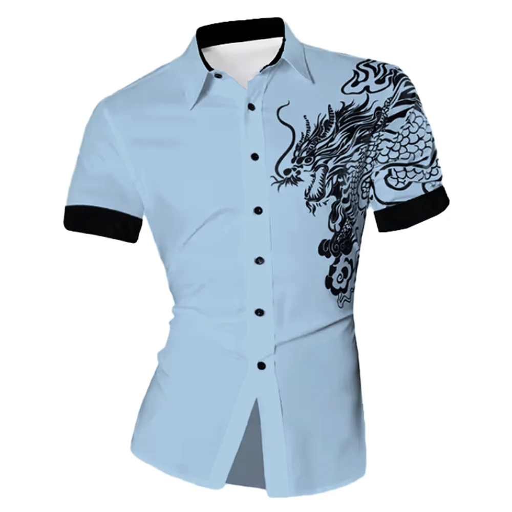 

9 colors summer new men's short-sleeved shirt casual printing clothing blue red green high-end handsome popular men's tops