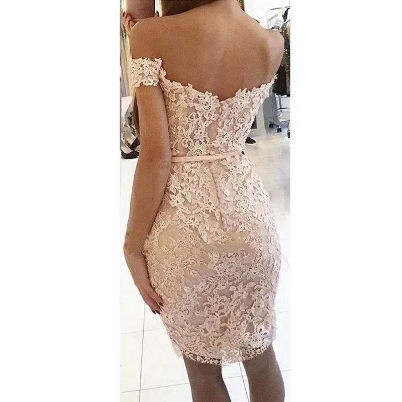 Sexy Women\'s Lace One-shoulder Mini Dress Ladies Off Shoulder Sleeveless Bandage Bodycon Evening Slim Short Dress Women Clothes