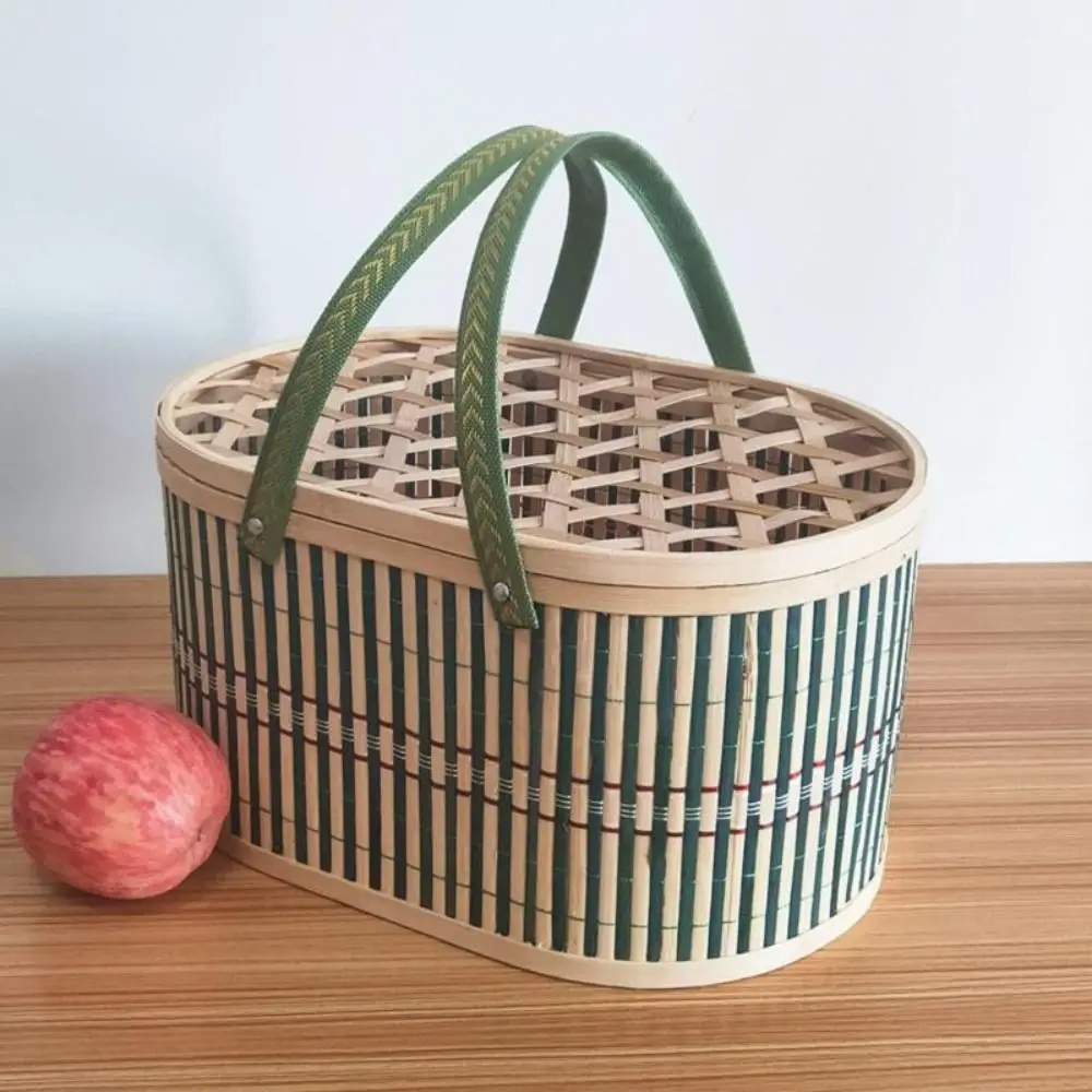 Durable Handmade Bamboo Basket Woven with Lid Food Fruit Storage Basket Gift Wrapping Baskets for Mooncake Snacks view 5