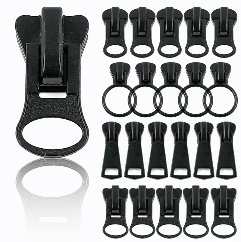 10-30P 3 #   5 #   8 #   10 #   Sac coulissant à fermeture éclair en résine imperméable, remplacement de tête de fermeture éclair, décor noir argent, tête de fermeture éclair, accessoires de couture