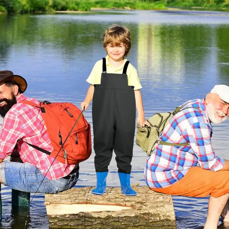 2024 bambini pesca petto trampolieri attività all\'aperto ragazza ragazzo PVC pantaloni antipioggia impermeabile Bootfoot tuta da pesca da caccia ad