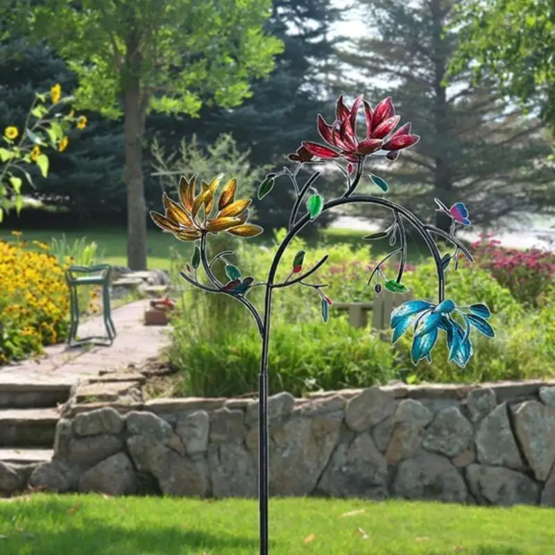   Decorative Windmill with Flowers Butterflies Garden Yard Patio Outdoor Art Decor