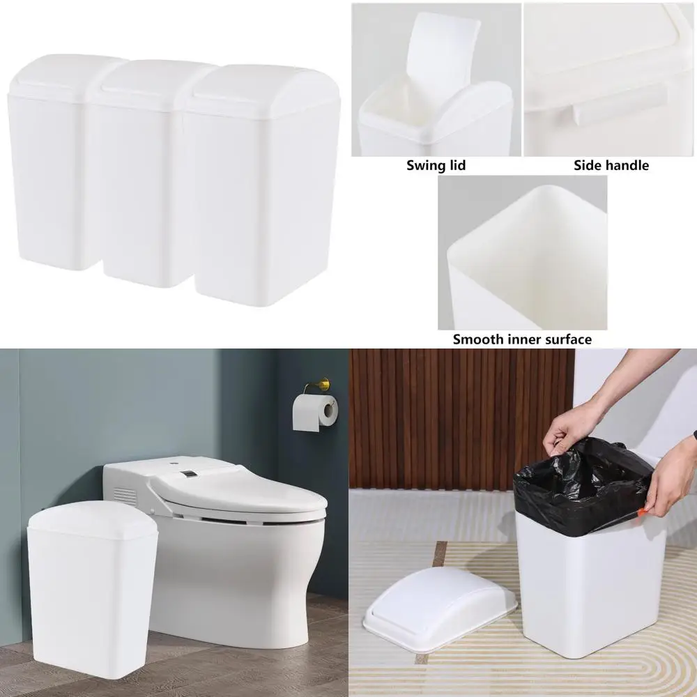 

набор из 3-х белых пластиковых мусорных банок с распашной крышкой, емкостью 4,5 галлона.