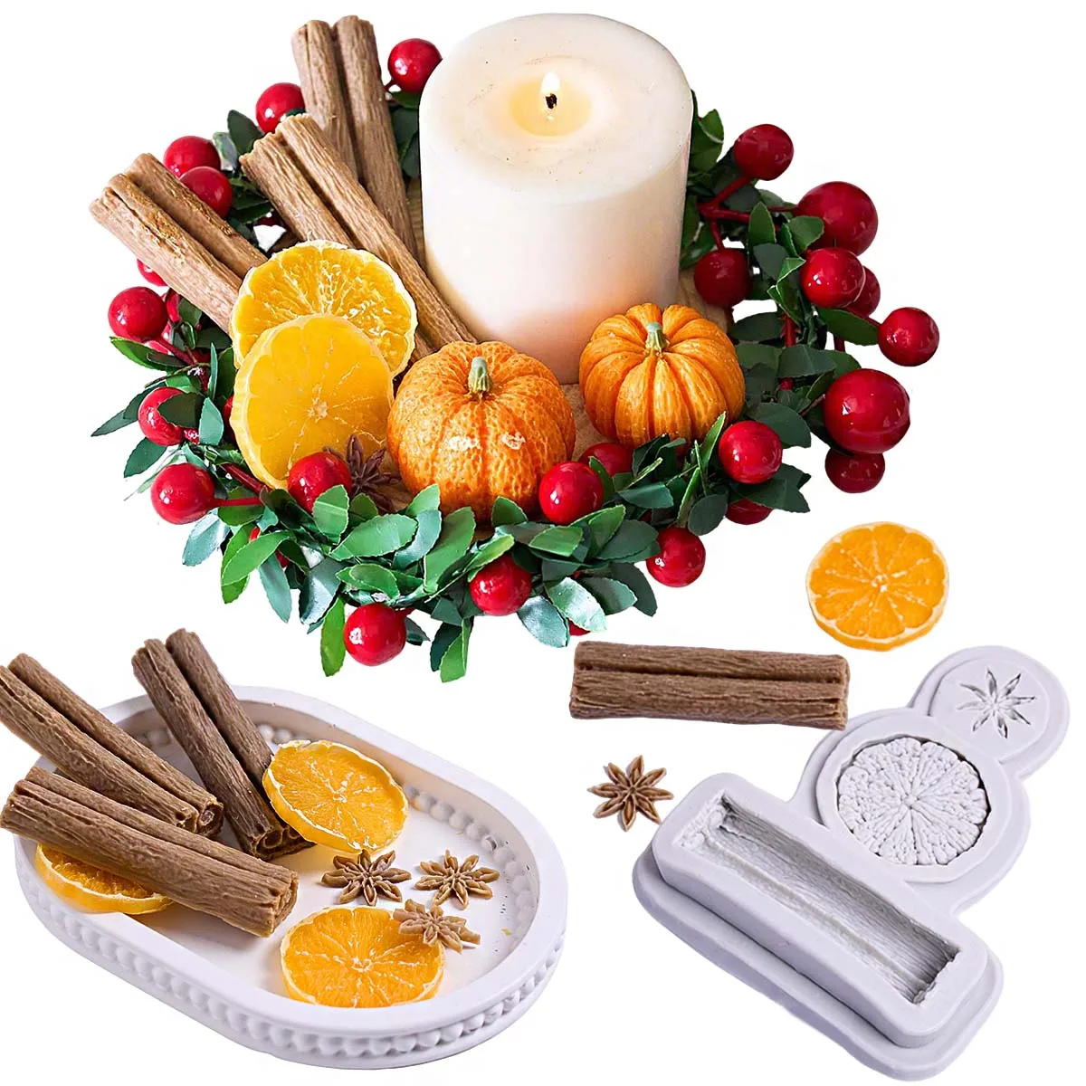 Autumn Candle Silicone Mold DIY Handmade Lemon Cinnamon Star Anise Nuts Pumpkin Molds Plaster Resin Chocolate Cake Decor Supplie