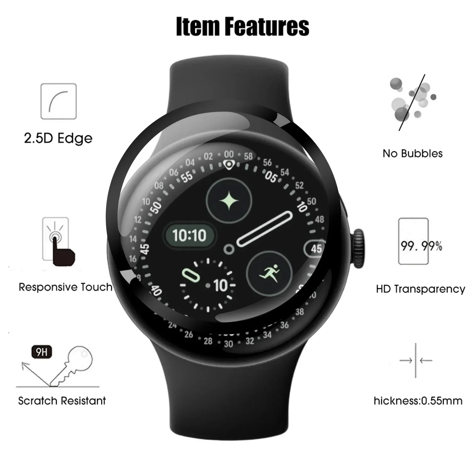 Protectores de pantalla de alta sensibilidad, películas para reloj inteligente para Google Pixel Watch 4 3 2 41/45MM, cubierta suave curvada 3D antiarañazos