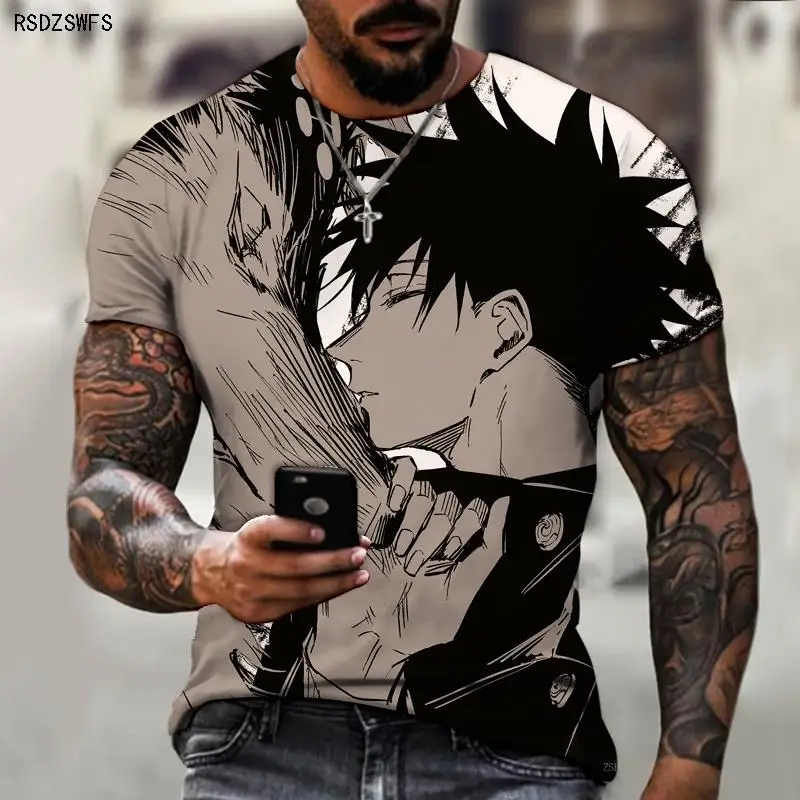 Conjure Back to Battle 3D Printing Anime Cartoon Harajuku Summer Men\'s Oversized T-shirt Personality Trend Short Sleeve