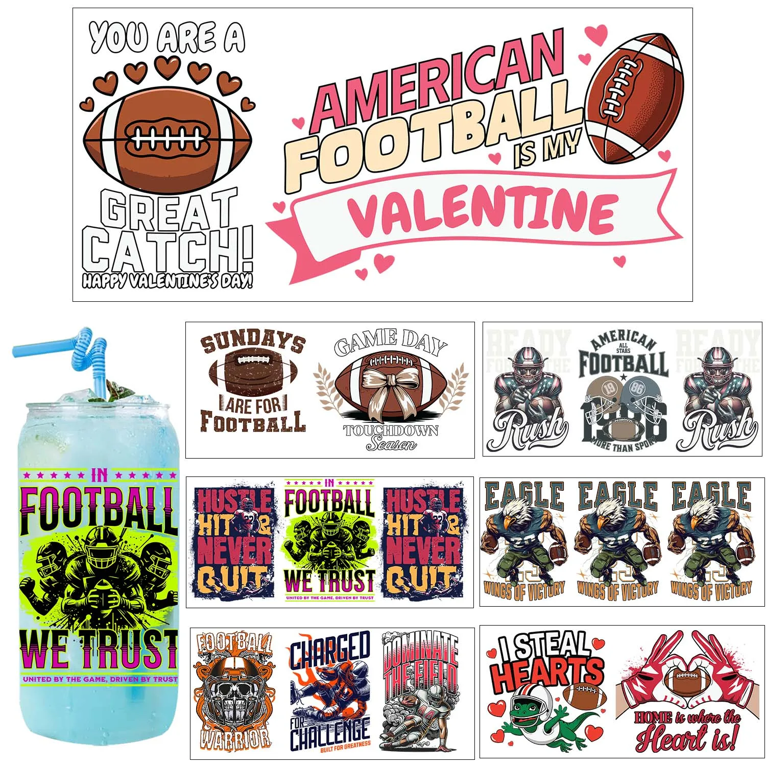 Free Shipping Game Day Football Match UV DTF Sticker Waterproof DIY Decals 3D transfers uvdtf stickers 16oz uv dtf cup wraps