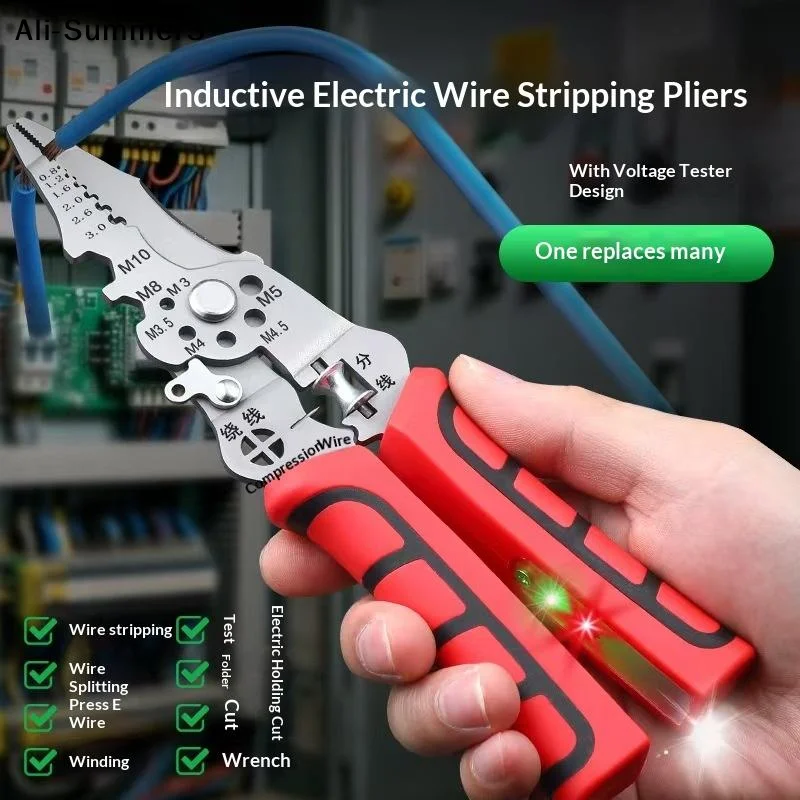

【AZ0】1Pc Foldable Cable Cutter Crimper Tool 28 In 1 Wire Stripper With Electrical Test Pen Electrical Folding Pliers For Cutting