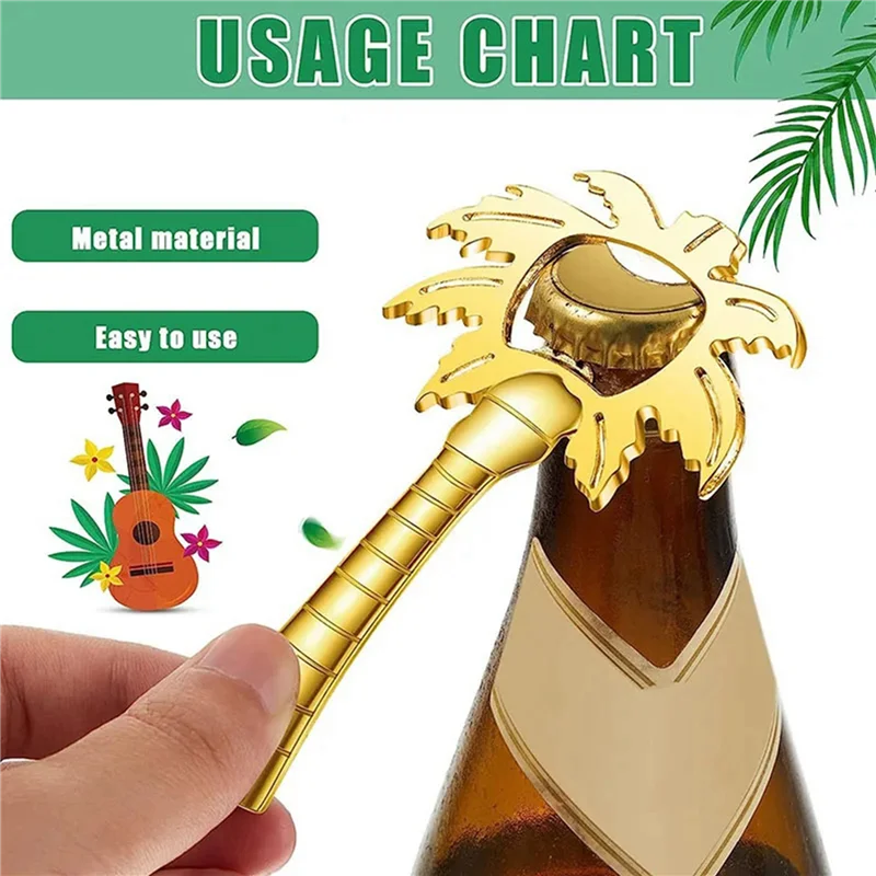 

ABZC-20Pcs Coconut Tree Bottle Opener For Wedding Shower Guest Gifts Souvenirs For Wedding Favor Supplies Gold