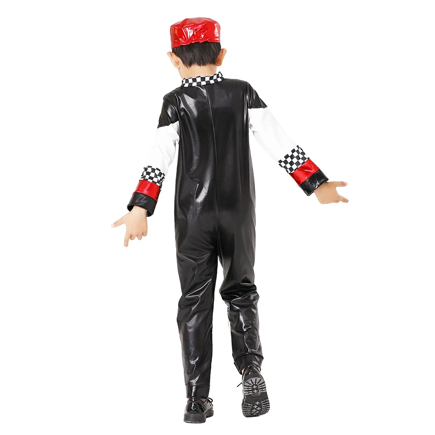 Pro Racing Driver Uniform Jumpsuit Cosplay Anime Halloween Costume for Kid Zentai Party Dress Carnival Masquerade Model Boy Cap