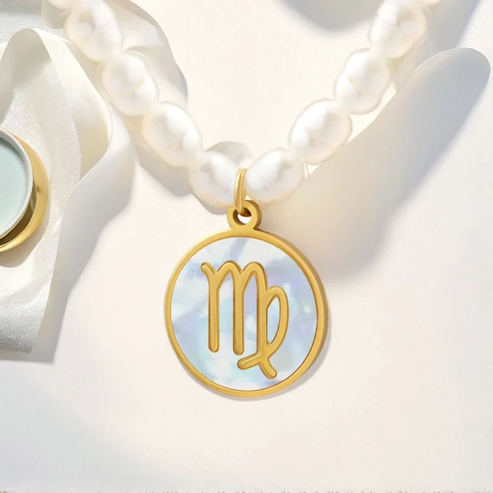 

Women's Necklace with 12 Zodiac Signs Artificially Cultivated Freshwater Pearls Collarbone Chain Stainless Steel Fashion Jewelry