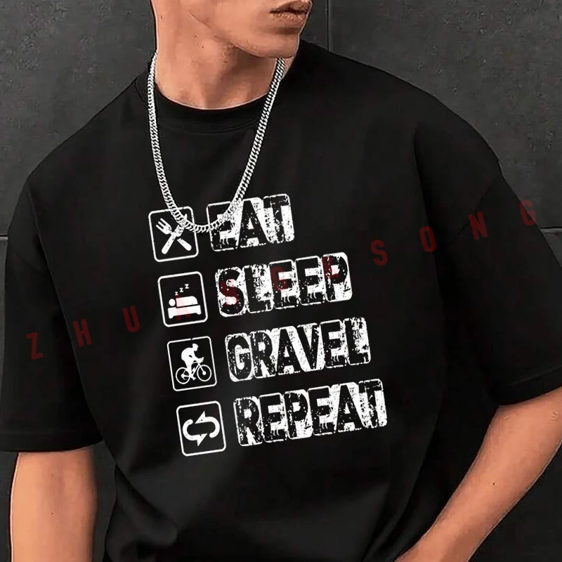 

Men's Graphic Print T-Shirt Eat Sleep Gravel Repeat Fashionable Casual Street Style Travel And Sports Tee