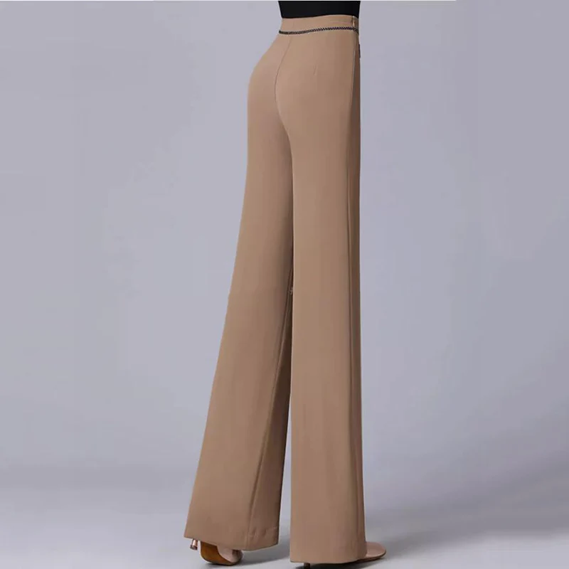 Latin Dance Pants Women New Pure Color Ballroom Wide Leg Trousers Fashion Summer Long Standard Adult Modern Waltz Training Wear