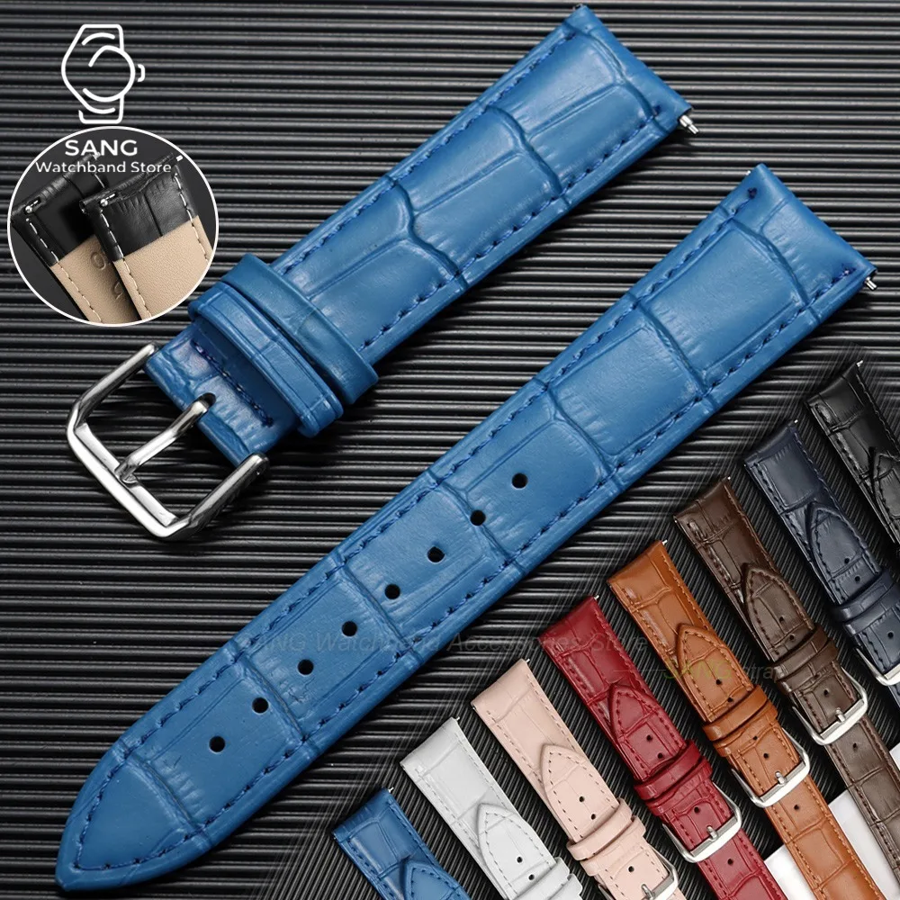 12mm 14mm 15mm 16mm 17mm 18mm 19mm 20mm 21mm 22mm 24mm Quick Release Classic Bamboo Grain Leather Watch Bands Soft Cowhide Strap