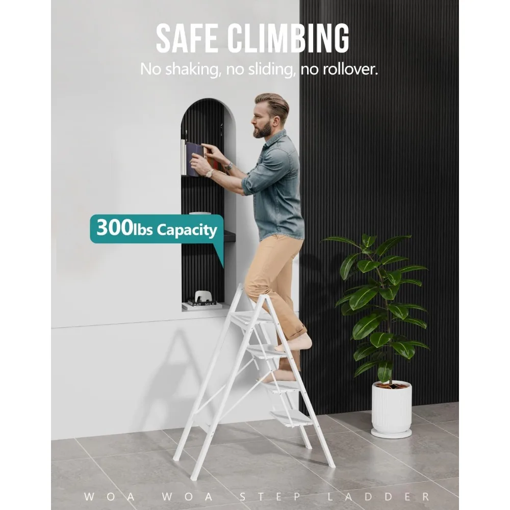 Scaletta pieghevole in alluminio, sgabello antiscivolo leggero per uso cucina domestica, facile da piegare e riporre, ideale per raggiungere l'alto