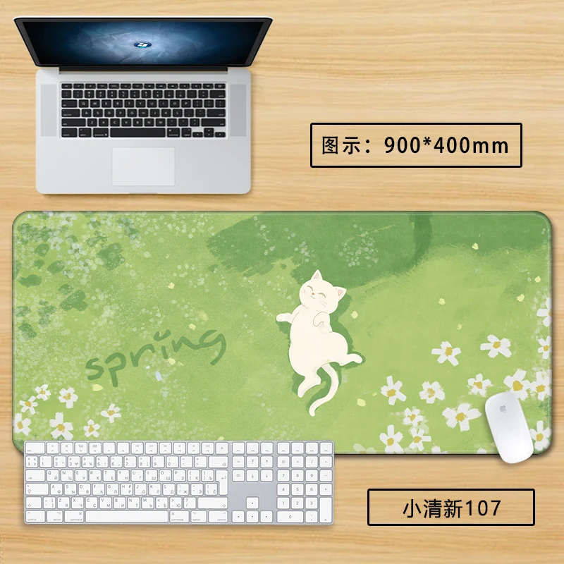 Tapete de mouse estético verde – Tapete de mesa fofo XXL para meninas, superfície de teclado antiderrapante para escritório e casa, design pastel calmante