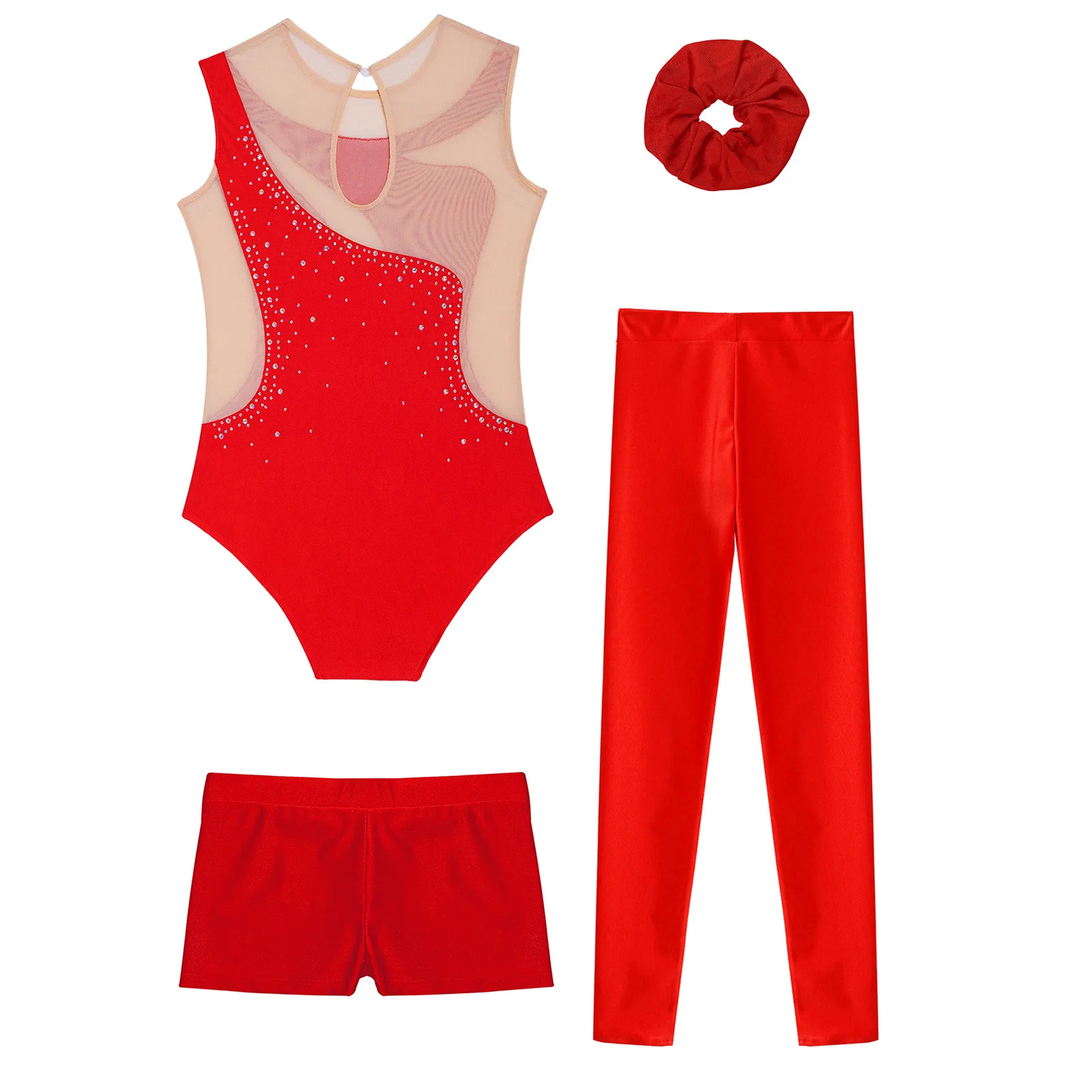 أطفال بنات الباليه الرقص مجموعات رياضية الجمباز تجريب Dancewear وتتسابق حجر الراين يوتار السراويل طماق أغطية الرأس #3