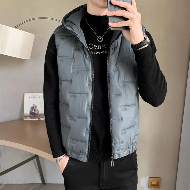 2024 New Thicken Vest Men Winter Warm Hooded Cotton-Padded Hoodies Solid Color Waistcoat Plus Size 8XL 7XL 6XL Sleeveless Coats