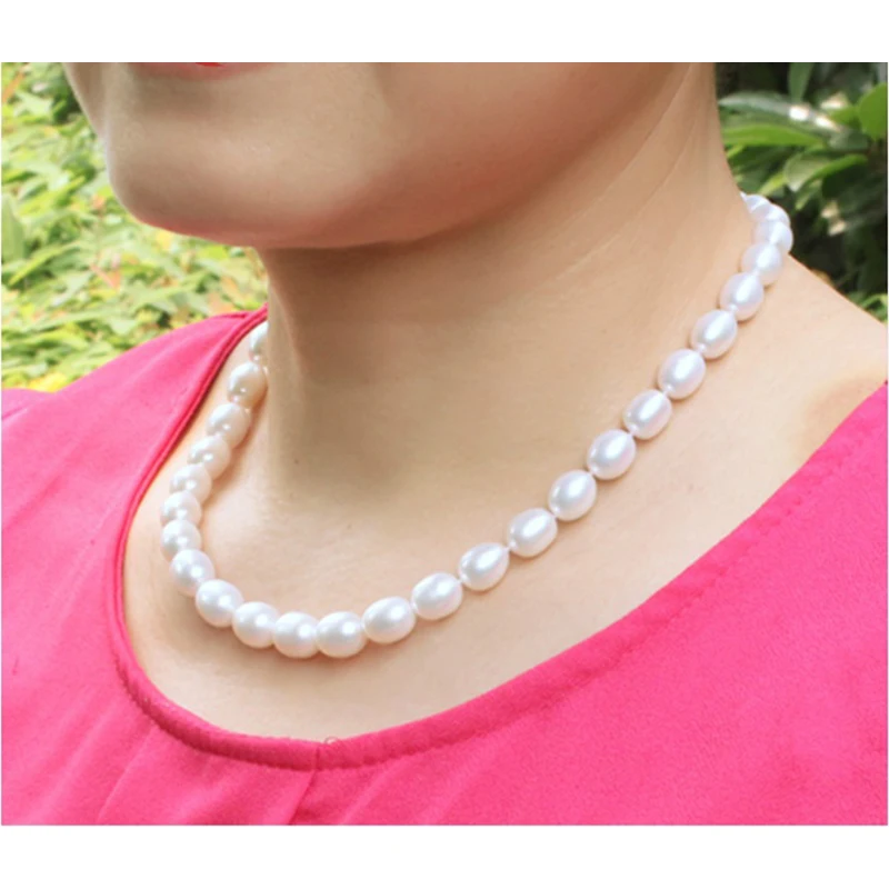 Real Natural Freshwater Pearl Necklaces For Women,Wedding White Pearl Strand Necklace Collar White Gray