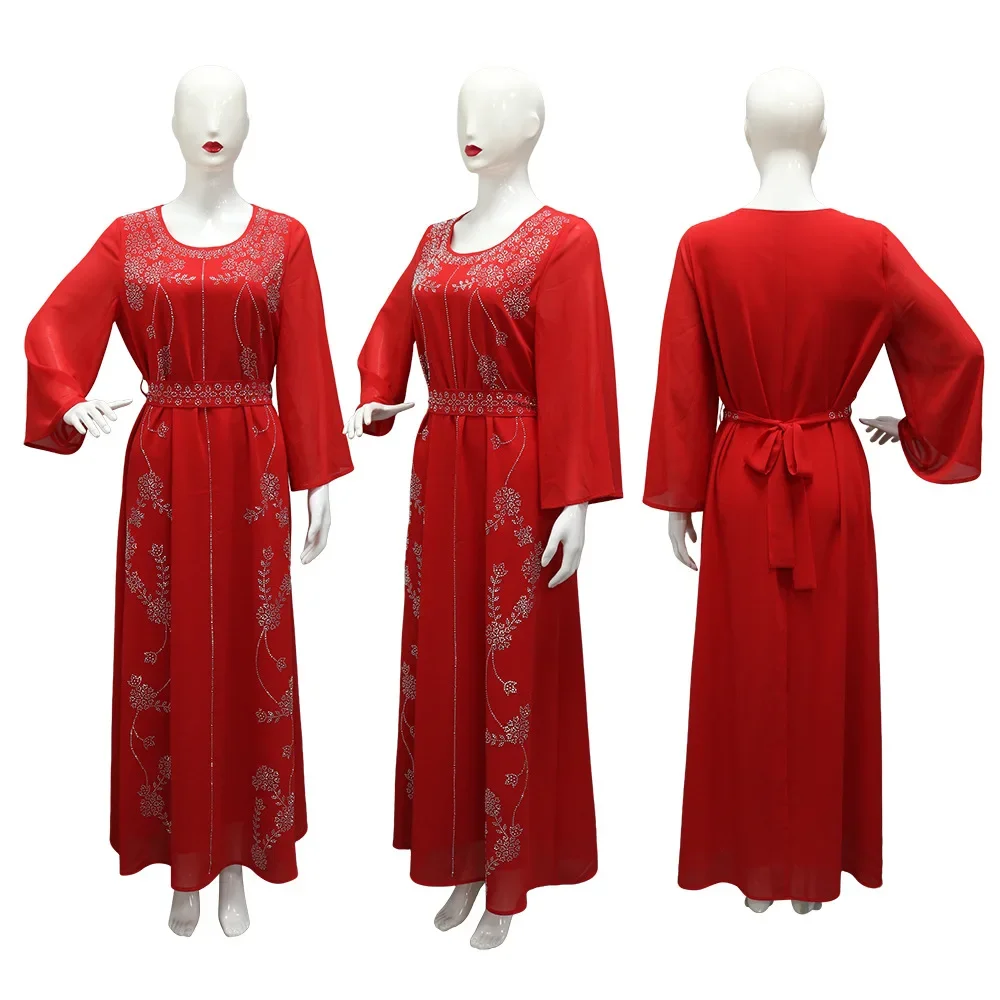 عباية فاخرة من الماس في دبي جلابية نسائية إسلامية للحفلات المسائية قفطان تركي عيد جلابة ملابس إسلامية كيبيا قفطان