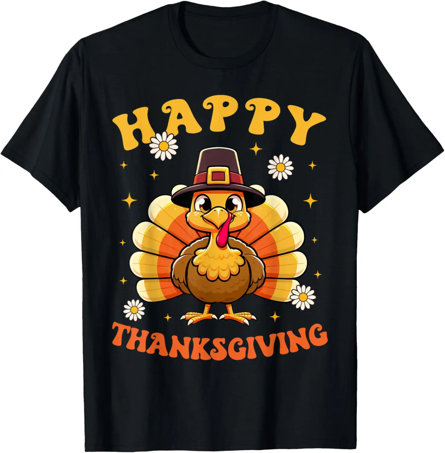 

Groovy Happy Thanksgiving Funny Turkey Family Men Women Kids T-Shirt