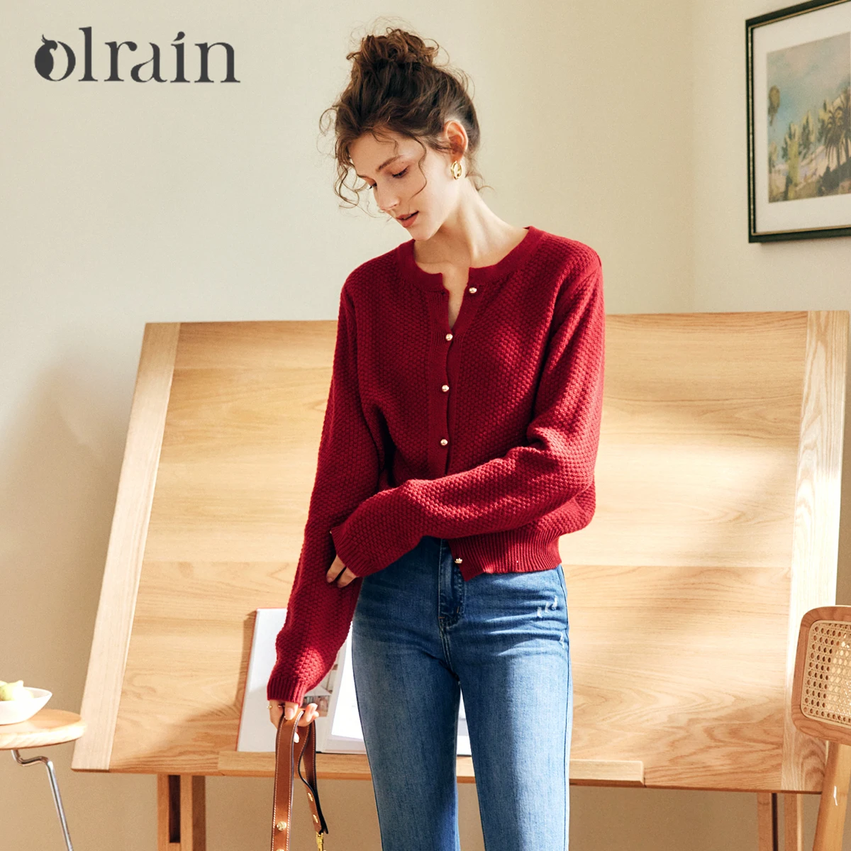 Oriel フレンチニットカーディガン女性の秋 2025 新作 O ネックシングルブレストセーターカジュアルヴィンテージ女性トップス O57QM00356