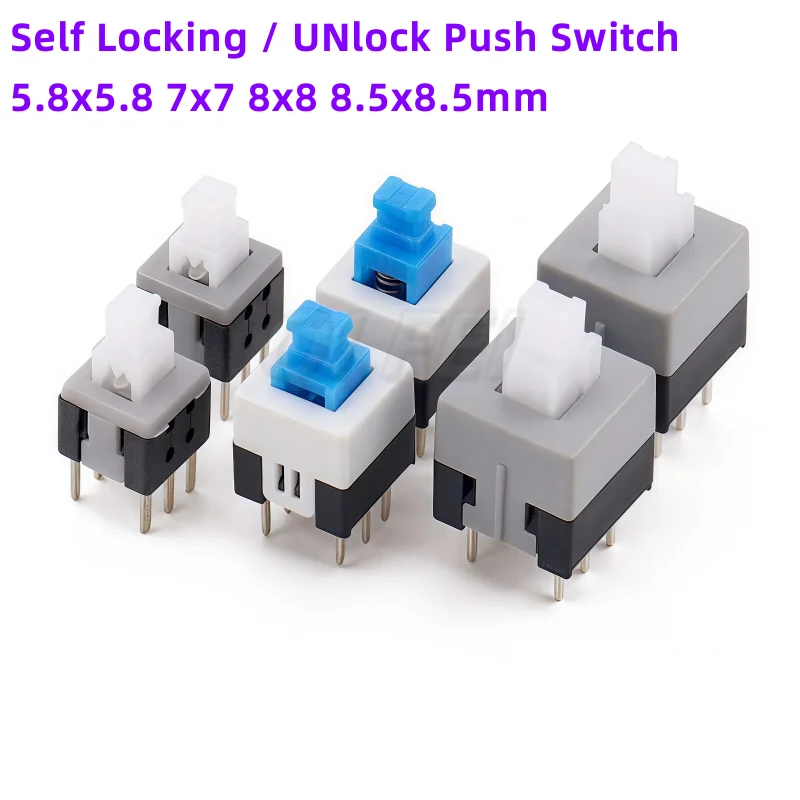 20PCS 5.8x5.8 7x7 8x8 8.5x8.5mm Self Locking / UNlock Power Tactile Switch  6Pin Micro Button Switche 5.8*5.8 7*7 8*8 8.5*8.5mm