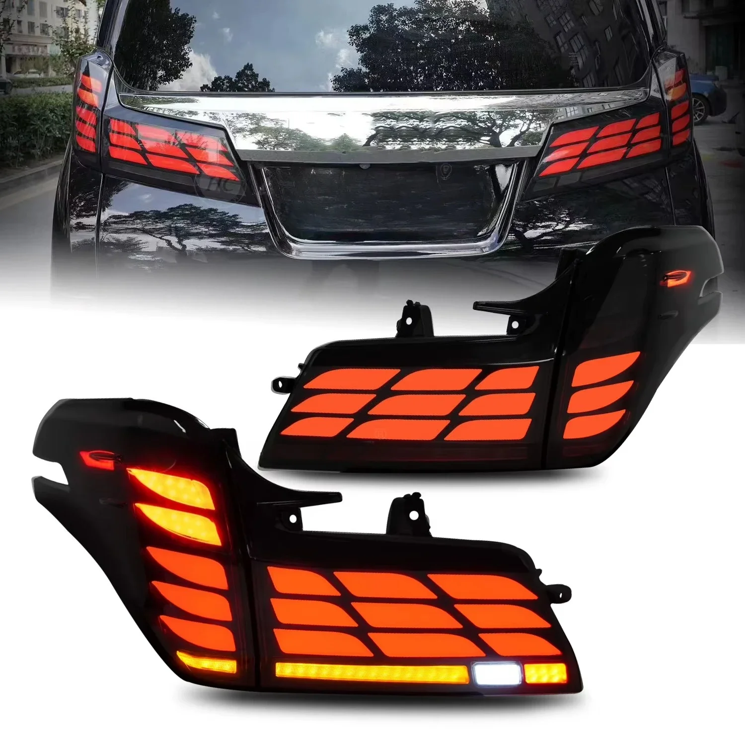 HCMOTIONZ Car Accessories Rear Lamps with Middle Light Vellfire AH30 2015-2018 2019-2023 LED Tail Lights for To-yo-ta A-lphard
