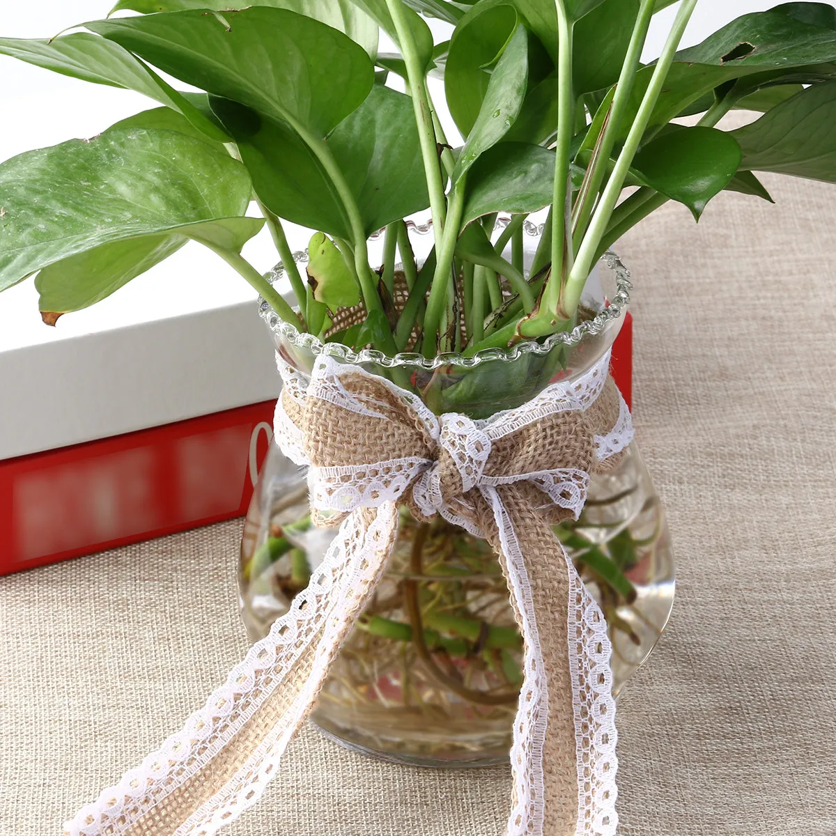 

10m Brown White Double Lace Hessian Jute Ribbon for DIY Crafts Home Wedding Decoration Gift Wrapping Jute Ribbon