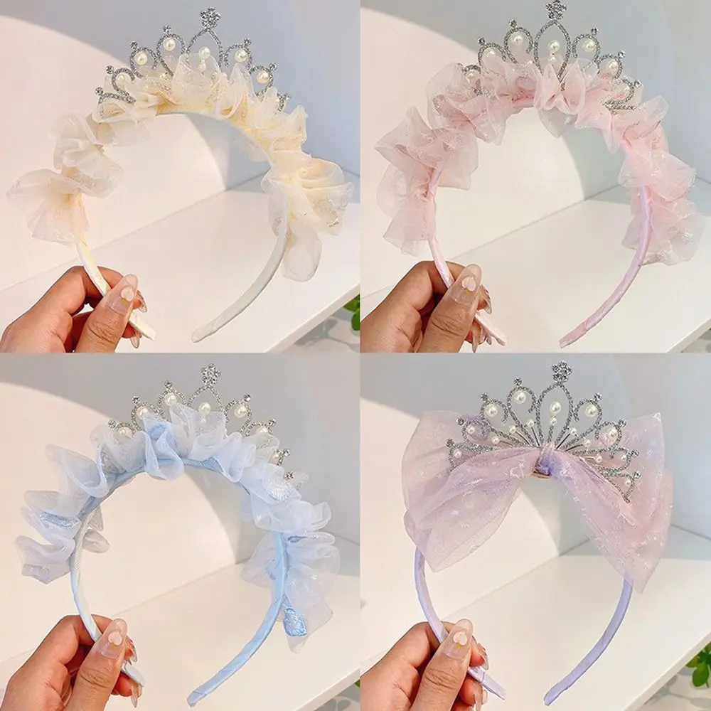 

Fashion Birthday Party Princess Hair Band Bow Knot Flower Children Hair Hoop Crown Rhinestone Hair Accessories