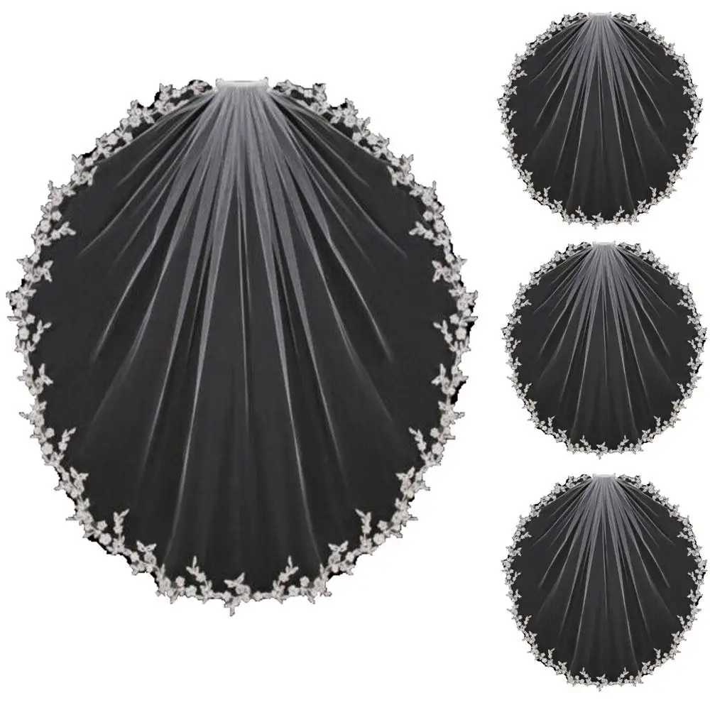 

Элегантная свадебная фата, однослойная Тюлевая Фата с аппликацией, кружевная фата белого и цвета слоновой кости