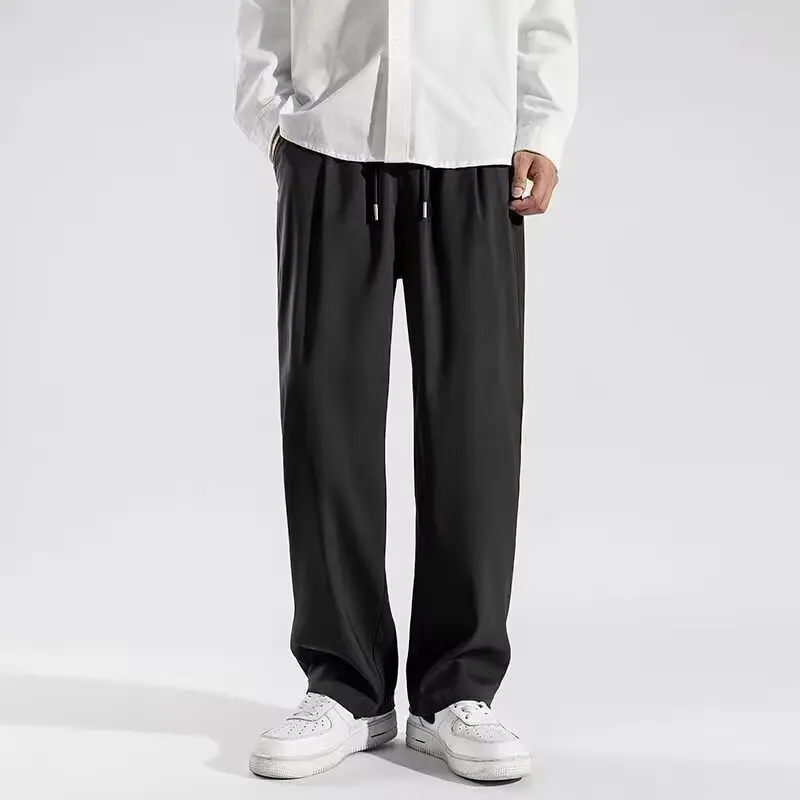 

Summer new ice silk straight leg casual pants for men, thin and cool, simple and versatile, loose and hanging, wide leg casual p