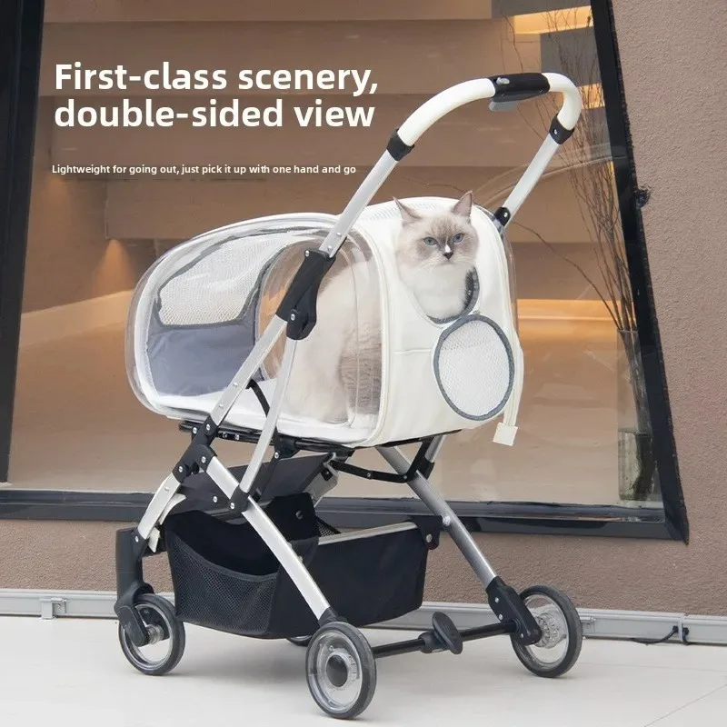 Dog Walking Cart Transparent Pet Stroller Lightweight Foldable Detachable Portable Outdoor Carrier Small Medium Dogs Stroller