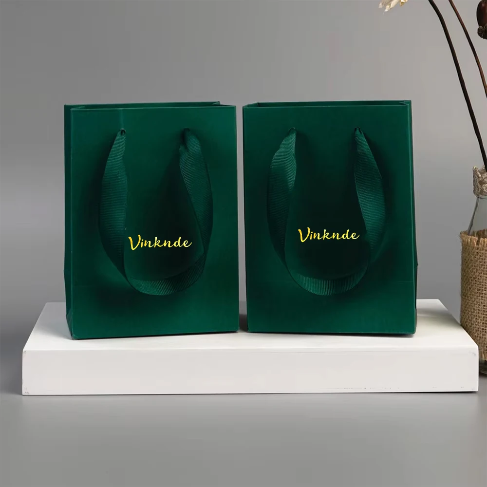 

Kraft Paper Tote Bags Bulk Small Green Paper Gift Bag with Handles Custom Logo Travel Jewelry Shopping Sack Baby Shower Wrap