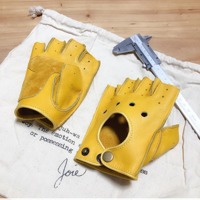 Motorcycle Retro Locomotive Riding Cowhide Half Finger Men's Fitness Half Driving Leather Gloves Women's