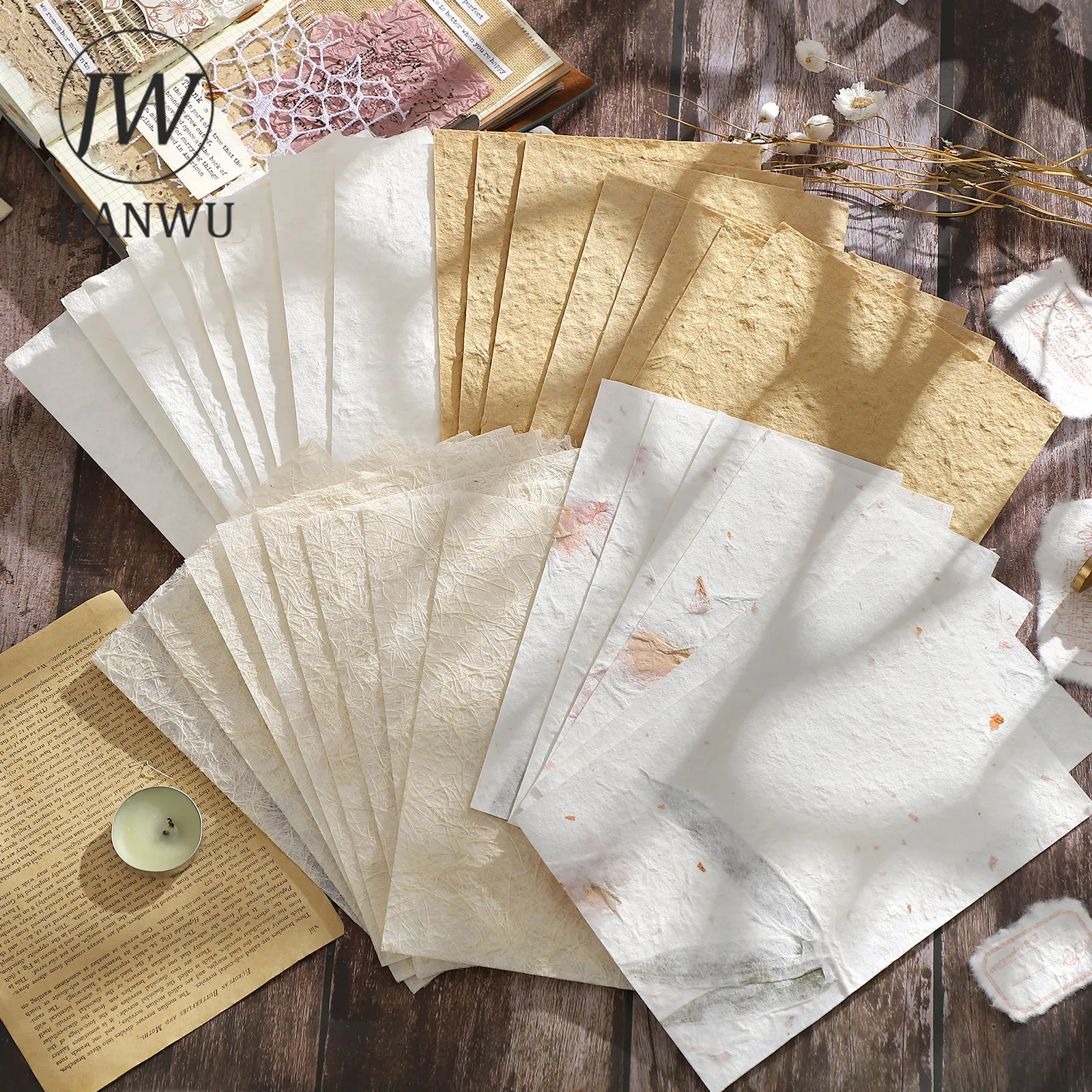 

JIANWU 8Sheets Creative Special Material Paper Journal Memo Pad Material Pack DIY Scrapbooking Background Notes Paper Stationery