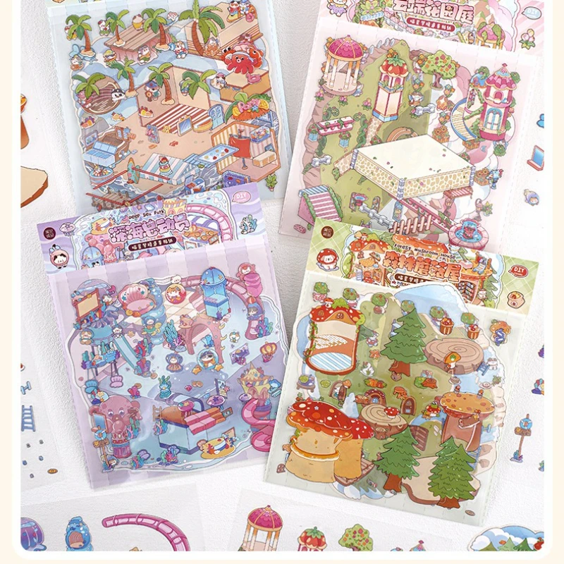 

2.5D мультфильм приморский городок пейзаж наклейки кабина сцена DIY игровая наклейка детский фестиваль подарок на день рождения канцелярские наклейки